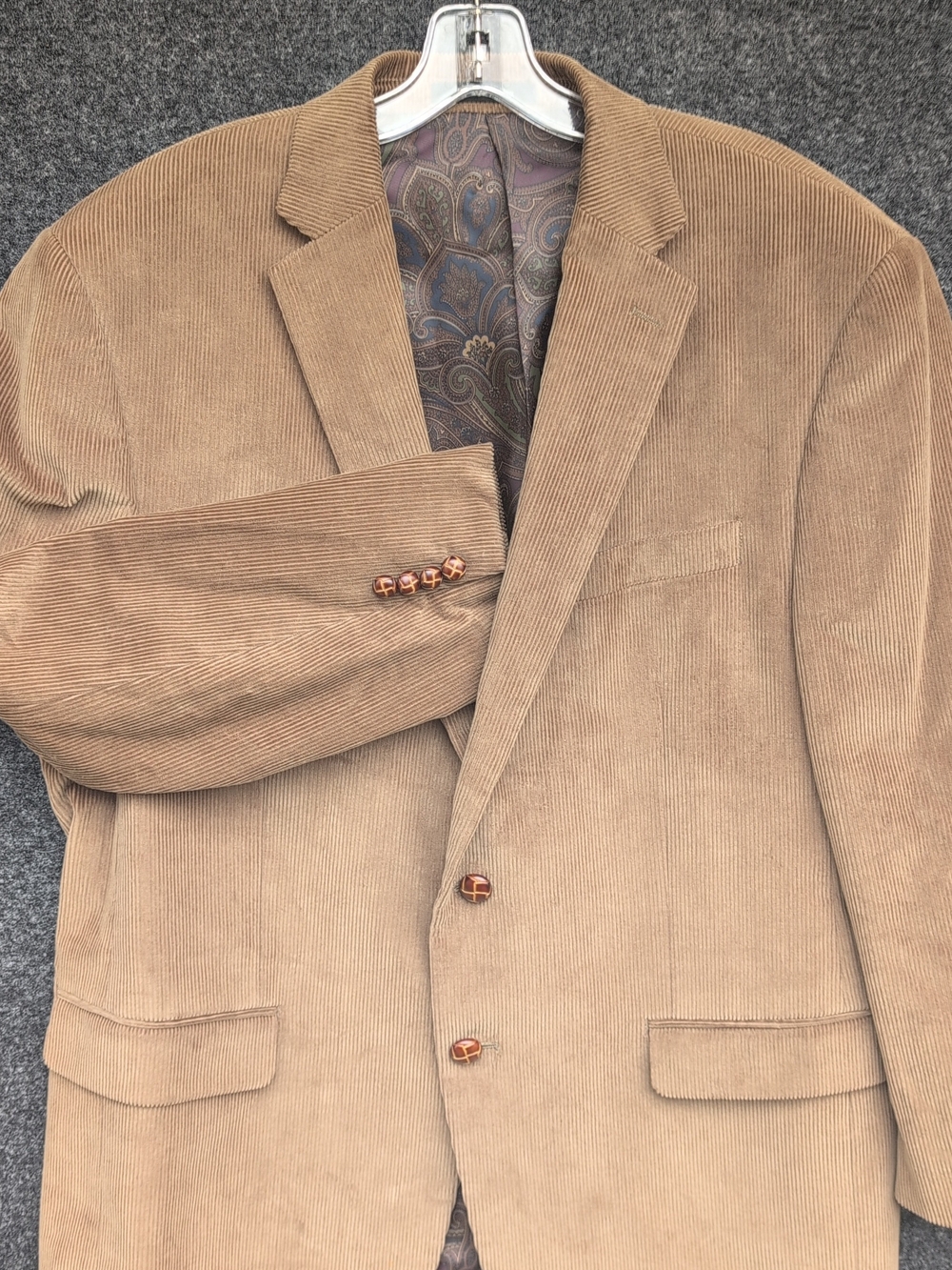 Vtg Ralph Lauren Jacket 43R Brown Corduroy Cotton Paisley Lined Leather Buttons